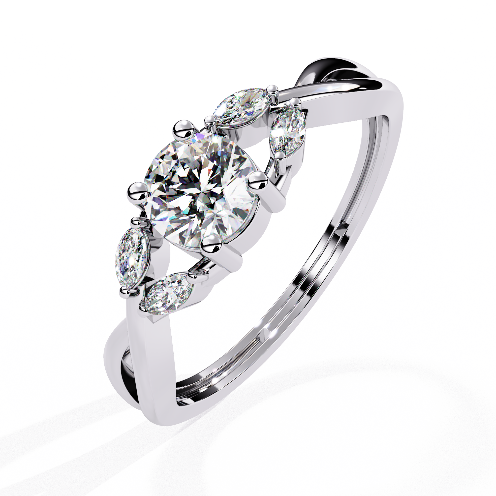 Round Halo Diamond Ring – 0.47 CT Round with Marquise Diamonds – Unique Split Shank Engagement Bridal Jewelry – Lustraa’s Split Shank Ring