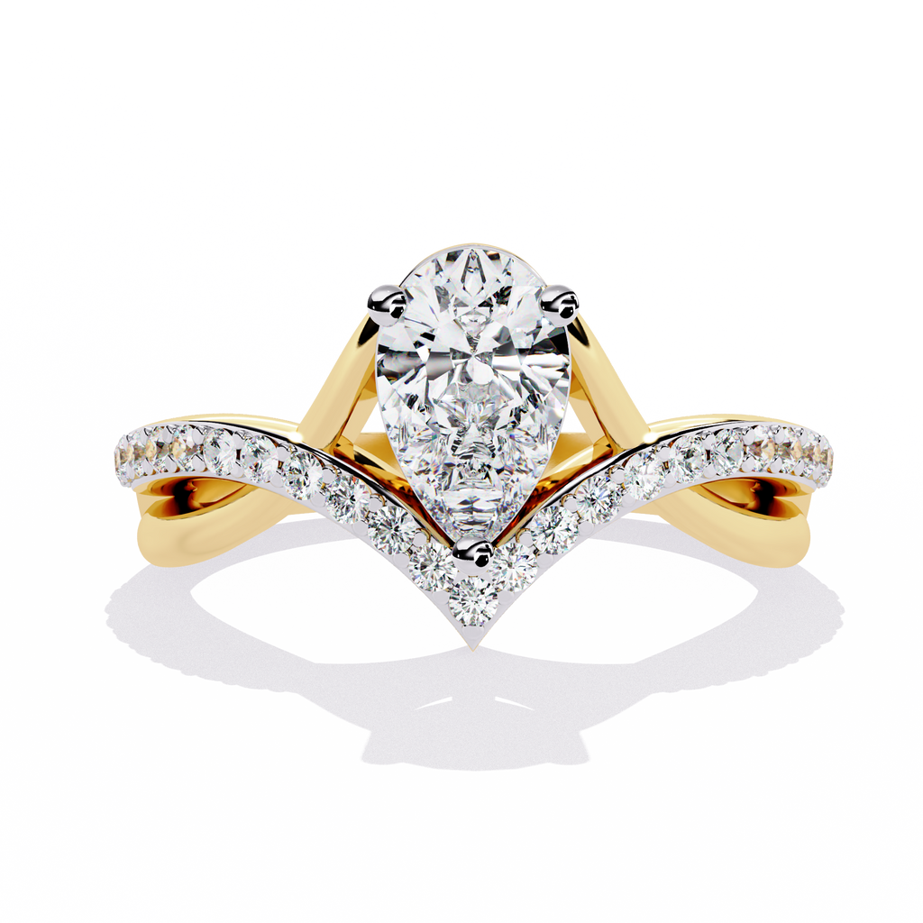 Pear Cut Lab Grown Diamond Engagement Ring – V-Shaped Pavé Band with Twisted Shank – Modern Solitaire Ring – Lustraa’s Fancy Solitaire Ring
