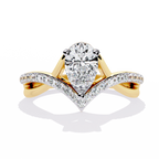 Pear Cut Lab Grown Diamond Engagement Ring – V-Shaped Pavé Band with Twisted Shank – Modern Solitaire Ring – Lustraa’s Fancy Solitaire Ring