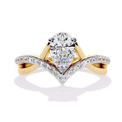 Lab Grown Pear-Cut Diamond Engagement Ring with V-Shaped Pave Band & Twisted Shank – Lustraa’s Fancy Solitaire Ring