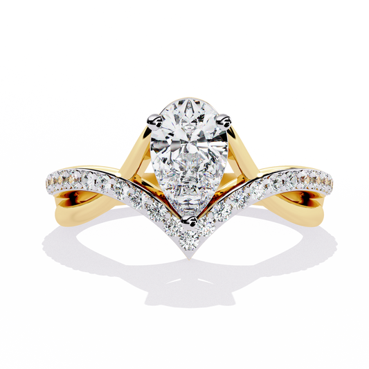 Lab Grown Pear-Cut Diamond Engagement Ring with V-Shaped Pave Band & Twisted Shank – Lustraa’s Fancy Solitaire Ring