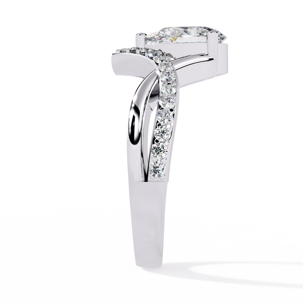 Pear Cut Lab Grown Diamond Engagement Ring – V-Shaped Pavé Band with Twisted Shank – Modern Solitaire Ring – Lustraa’s Fancy Solitaire Ring