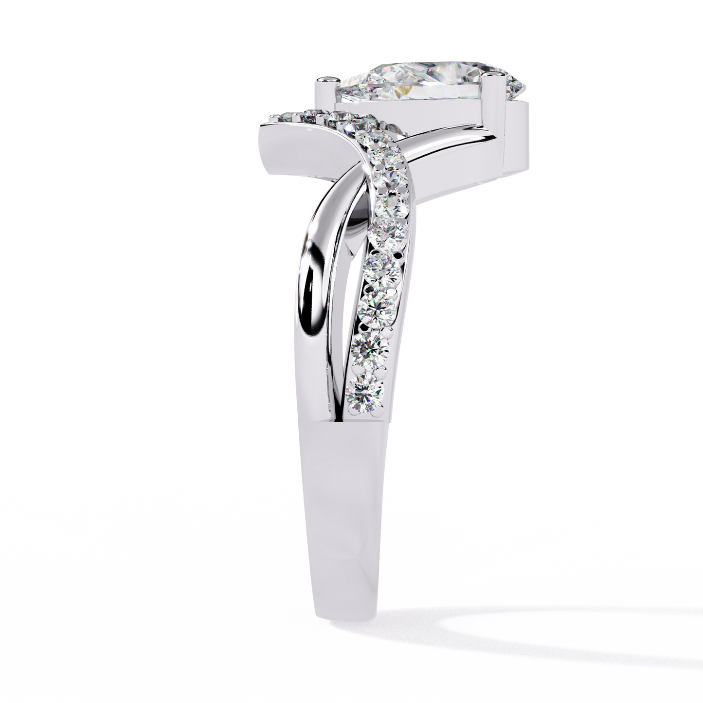 Lab Grown Pear-Cut Diamond Engagement Ring with V-Shaped Pave Band & Twisted Shank – Lustraa’s Fancy Solitaire Ring