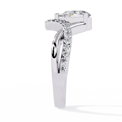 Lab Grown Pear-Cut Diamond Engagement Ring with V-Shaped Pave Band & Twisted Shank – Lustraa’s Fancy Solitaire Ring