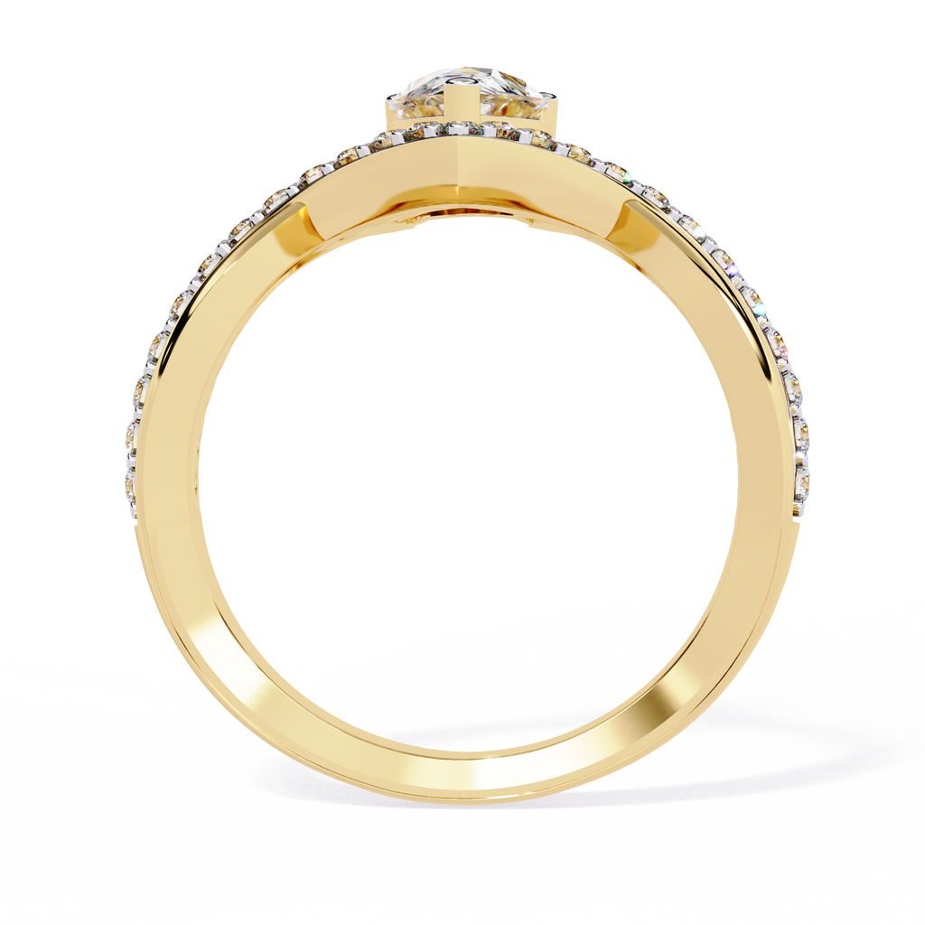 Pear Cut Lab Grown Diamond Engagement Ring – V-Shaped Pavé Band with Twisted Shank – Modern Solitaire Ring – Lustraa’s Fancy Solitaire Ring