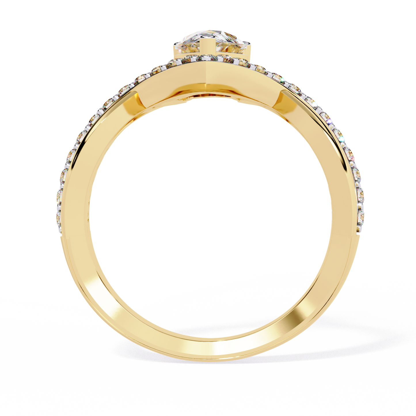 Lab Grown Pear-Cut Diamond Engagement Ring with V-Shaped Pave Band & Twisted Shank – Lustraa’s Fancy Solitaire Ring