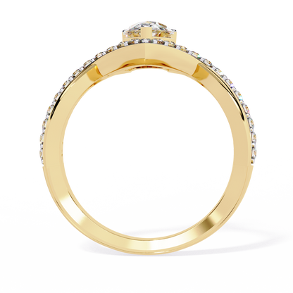Lab Grown Pear-Cut Diamond Engagement Ring with V-Shaped Pave Band & Twisted Shank – Lustraa’s Fancy Solitaire Ring