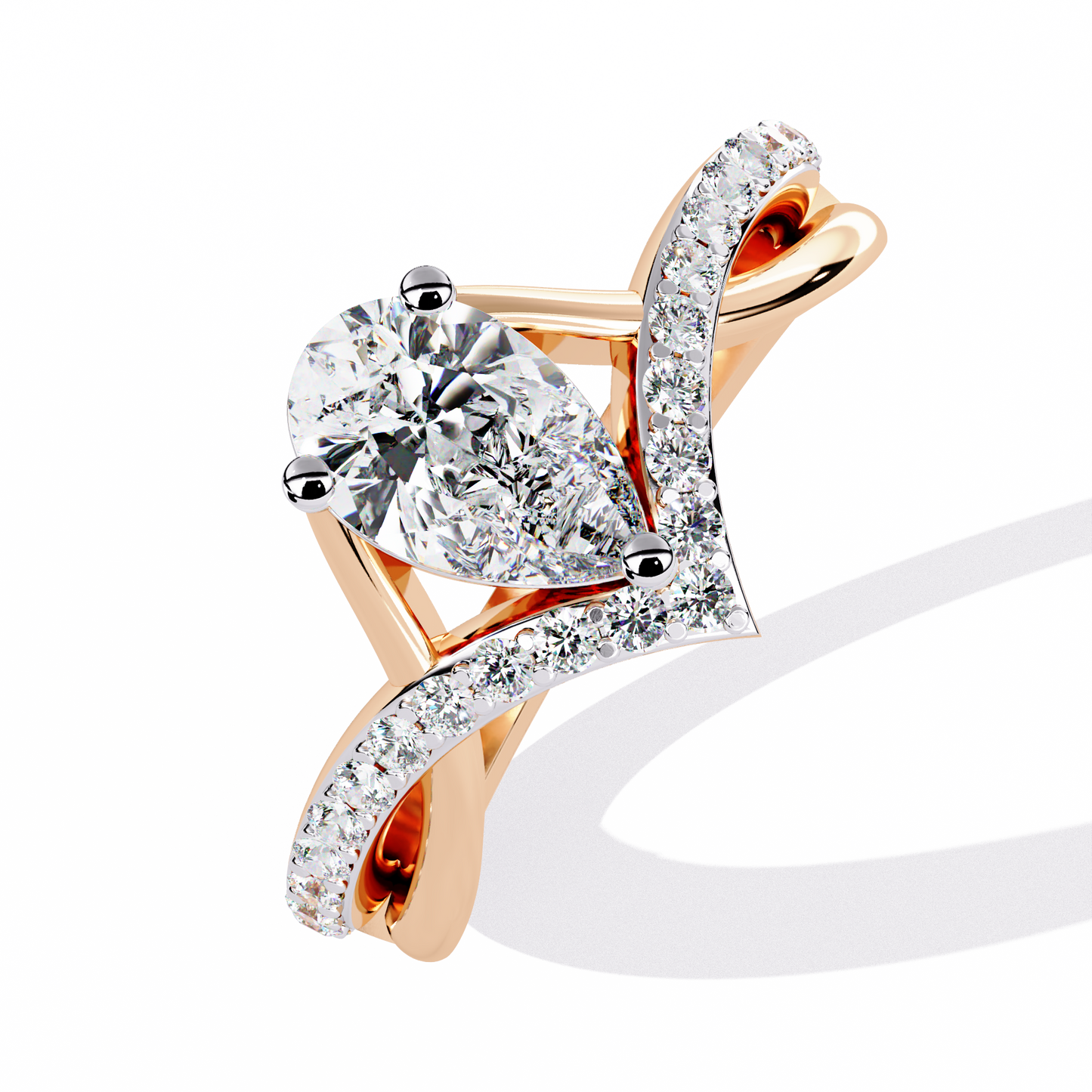 Lab Grown Pear-Cut Diamond Engagement Ring with V-Shaped Pave Band & Twisted Shank – Lustraa’s Fancy Solitaire Ring
