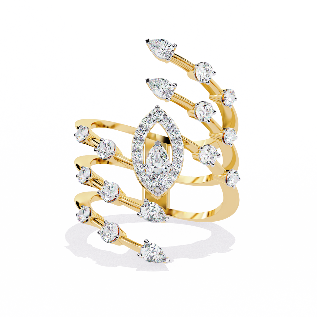 Marquise Lab Grown Diamond Statement Ring – Multi Band Open Ring with Pear Diamond Accents - Modern Cocktail Ring