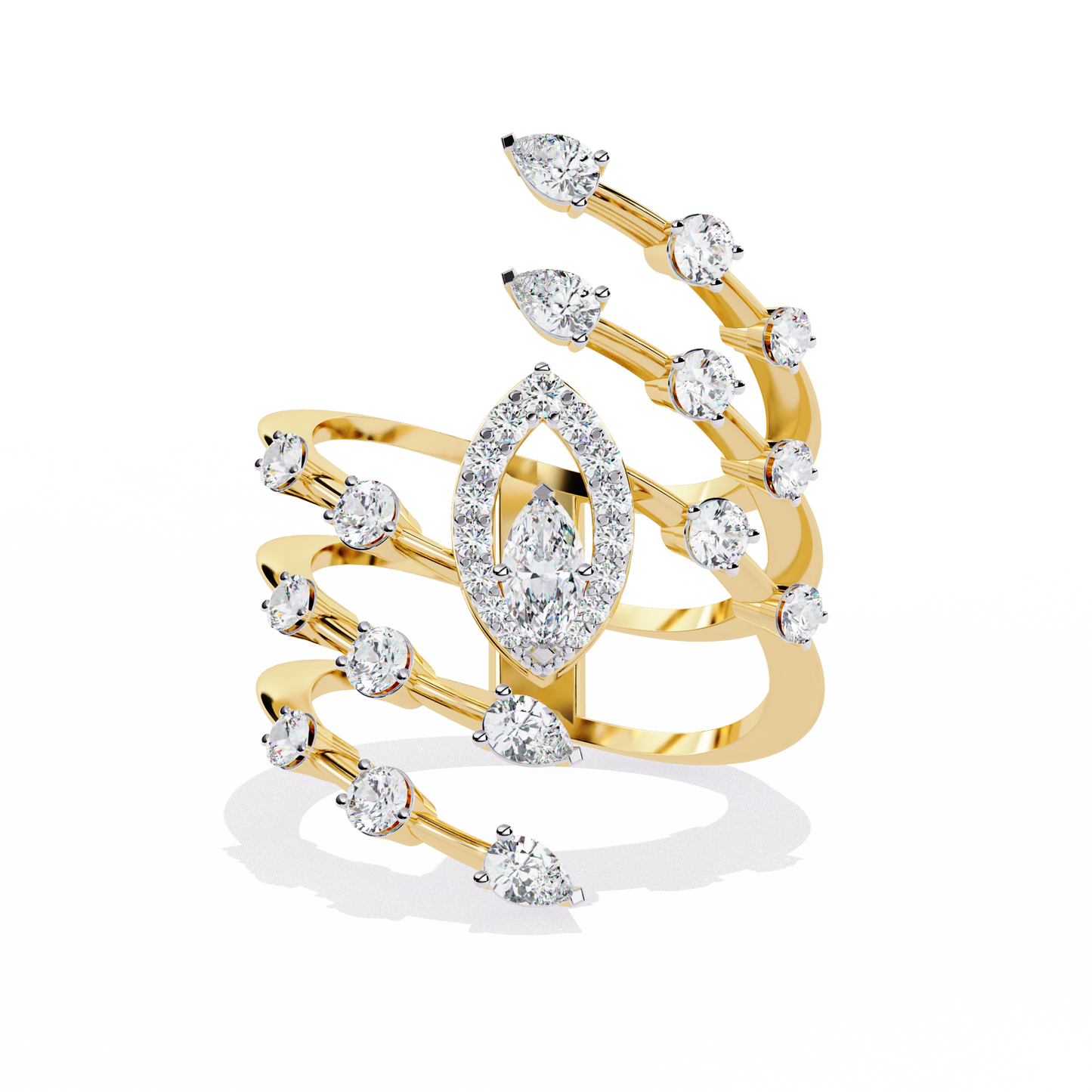 Lab Grown Marquise Diamond Statement Ring – Multi Band Open Design with Pear Accents - Lustraa’s Multiple Band Ring