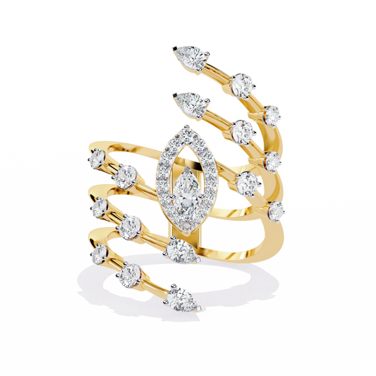Lab Grown Marquise Diamond Statement Ring – Multi Band Open Design with Pear Accents - Lustraa’s Multiple Band Ring