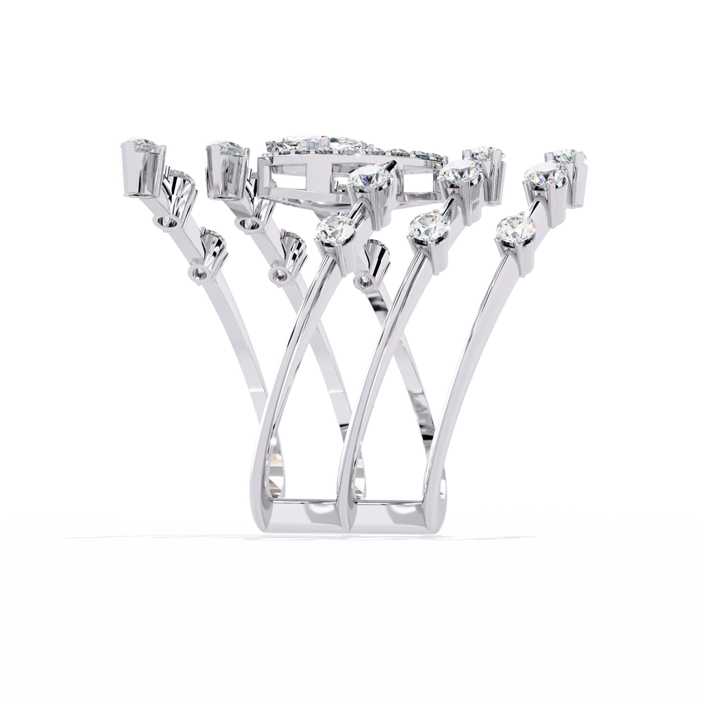 Marquise Lab Grown Diamond Statement Ring – Multi Band Open Ring with Pear Diamond Accents - Modern Cocktail Ring