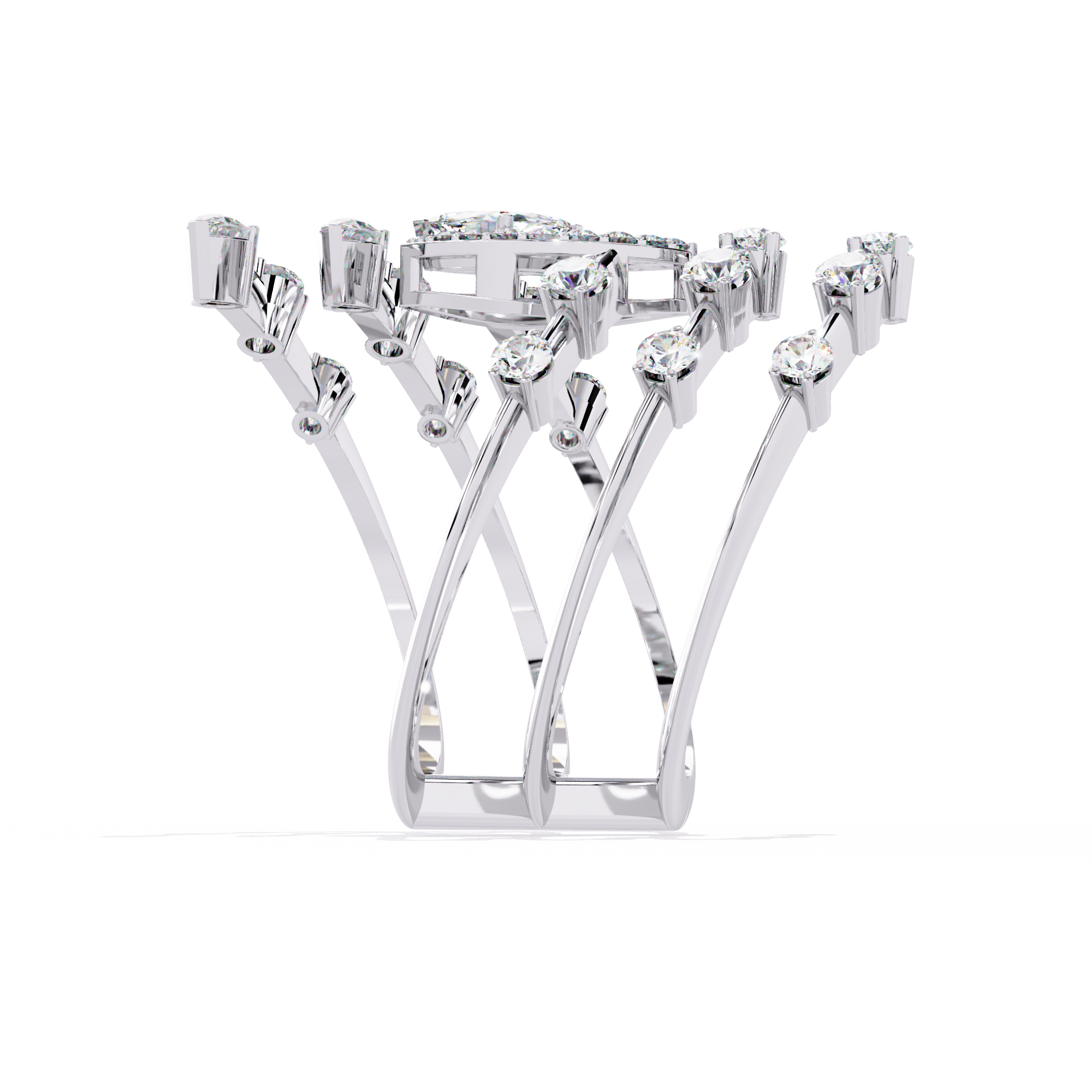 Marquise Lab Grown Diamond Statement Ring – Multi Band Open Ring with Pear Diamond Accents - Modern Cocktail Ring