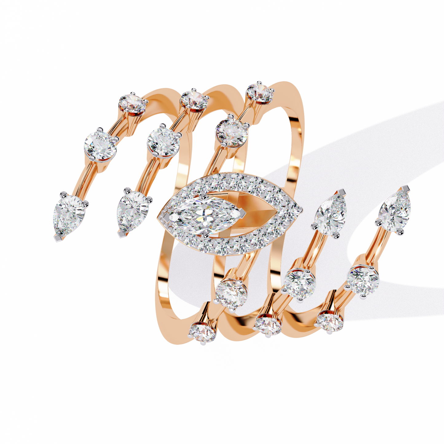 Lab Grown Marquise Diamond Statement Ring – Multi Band Open Design with Pear Accents - Lustraa’s Multiple Band Ring