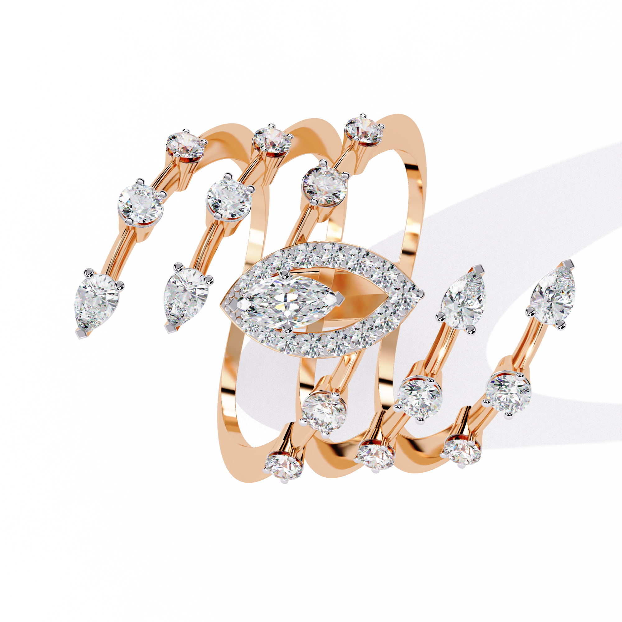 Marquise Lab Grown Diamond Statement Ring – Multi Band Open Ring with Pear Diamond Accents - Modern Cocktail Ring