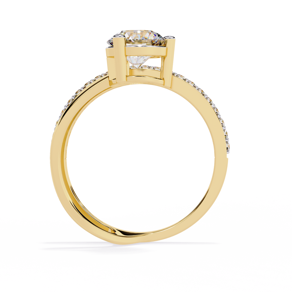 Round Brilliant Lab Grown Diamond Ring – Modern Open Band Engagement Ring with Pave Accents - Minimalist Diamond Ring