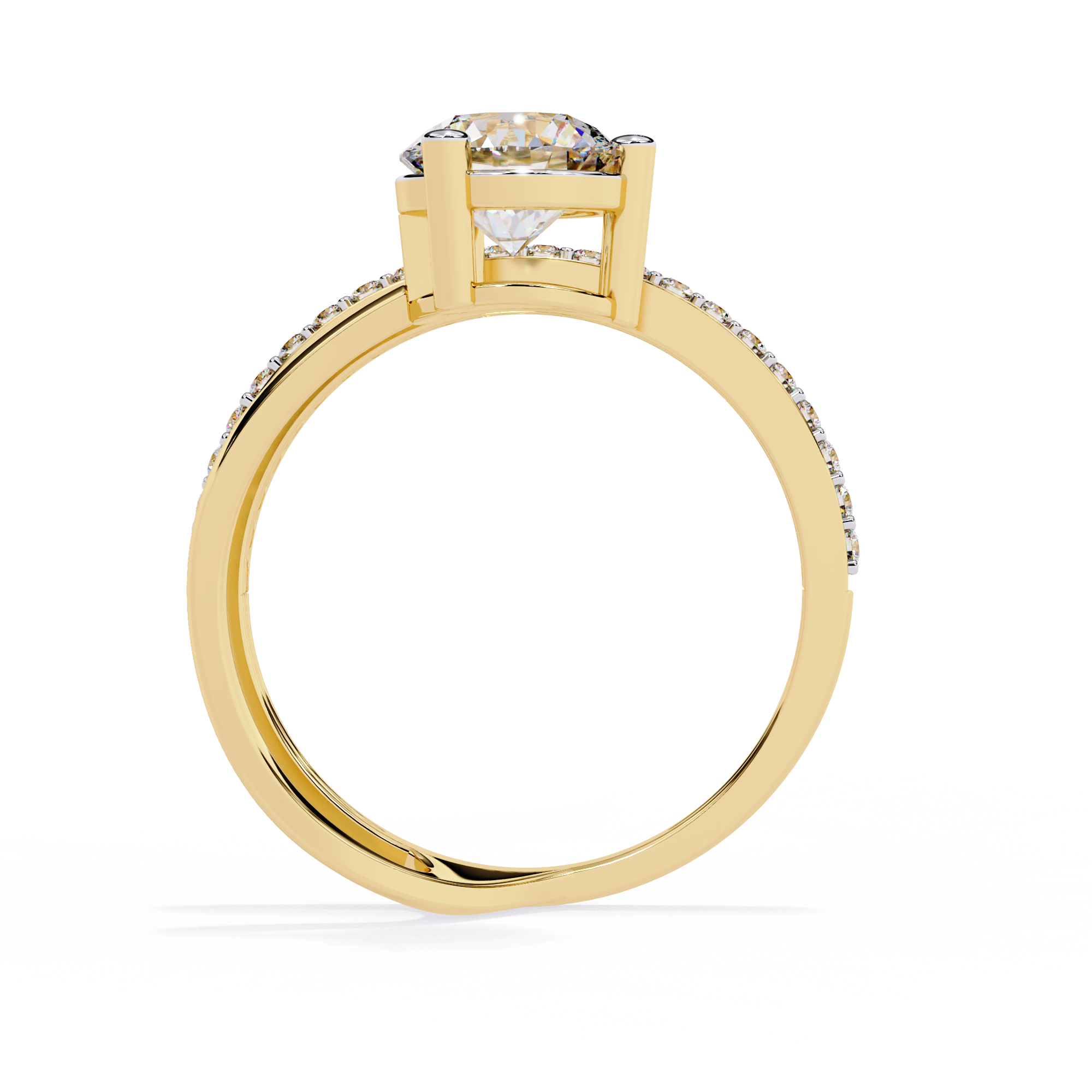 Round Brilliant Lab Grown Diamond Ring – Modern Open Band Engagement Ring with Pave Accents - Minimalist Diamond Ring