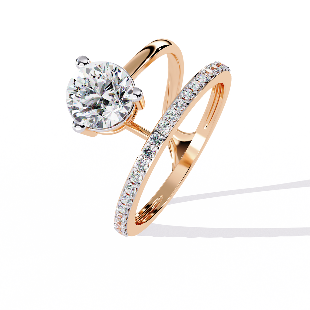 Round Brilliant Lab Grown Diamond Ring – Modern Open Band Engagement Ring with Pave Accents - Minimalist Diamond Ring