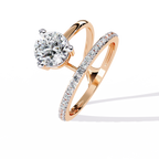 Round Brilliant Lab Grown Diamond Ring – Modern Open Band Engagement Ring with Pave Accents - Minimalist Diamond Ring