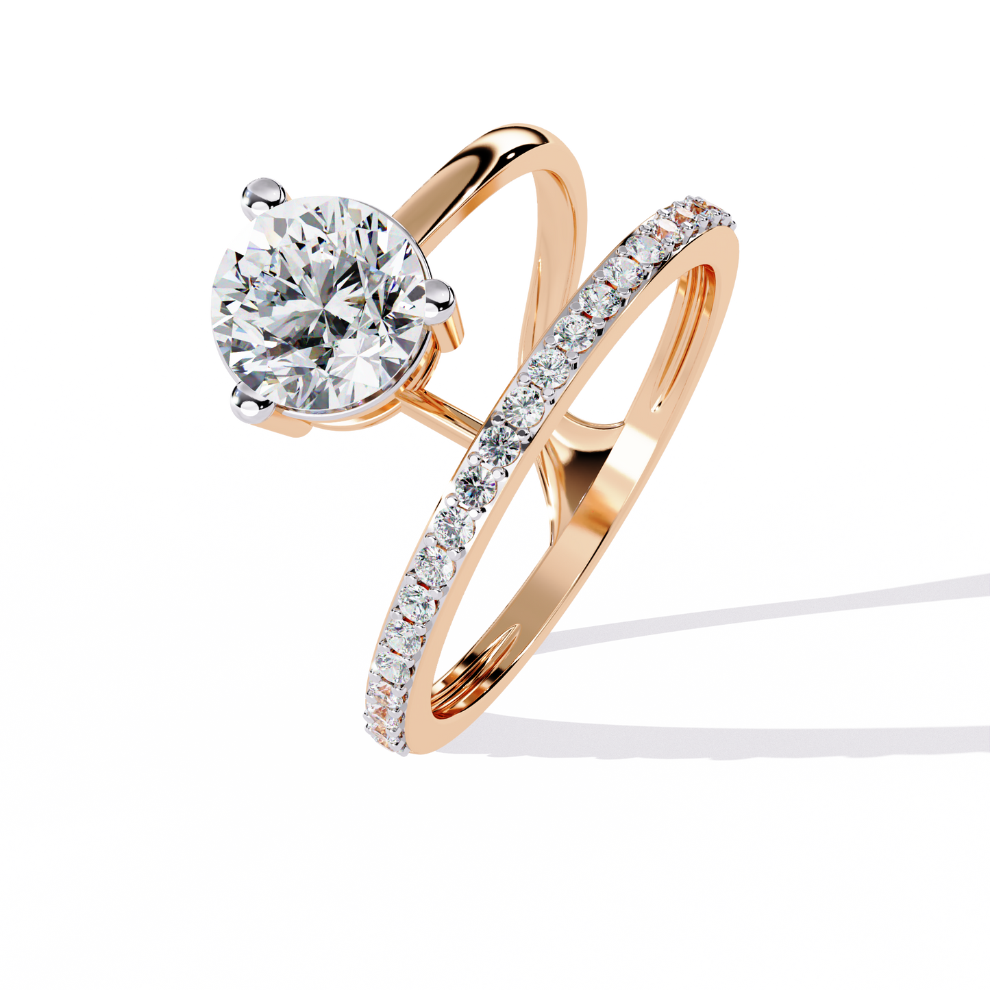 Lab Grown Round Brilliant Diamond Ring – Modern Open Band Engagement Ring with Pave Accent - Lustraa’s Multiple Band Ring