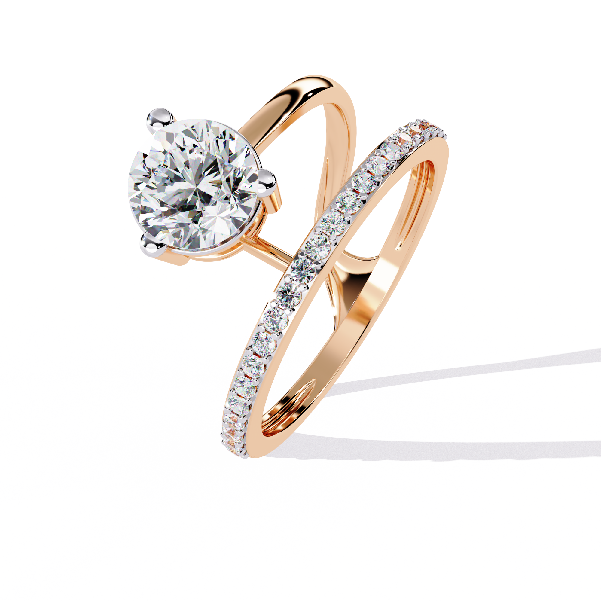Round Brilliant Lab Grown Diamond Ring – Modern Open Band Engagement Ring with Pave Accents - Minimalist Diamond Ring