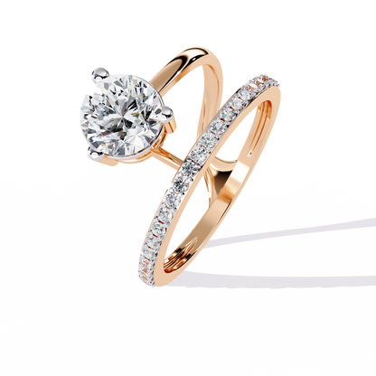 Lab Grown Round Brilliant Diamond Ring – Modern Open Band Engagement Ring with Pave Accent - Lustraa’s Multiple Band Ring