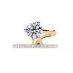 Round Brilliant Lab Grown Diamond Ring – Modern Open Band Engagement Ring with Pave Accents - Minimalist Diamond Ring