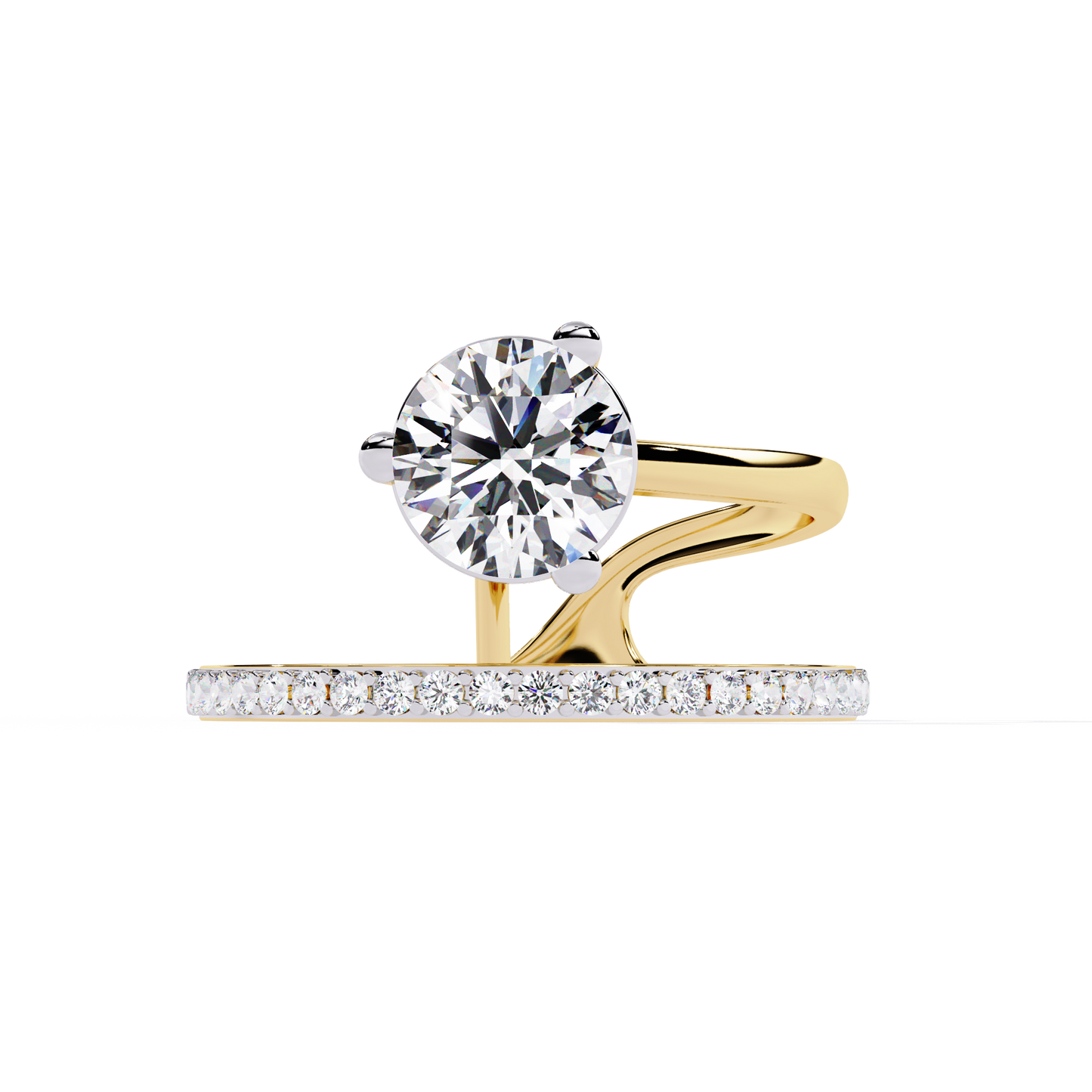Lab Grown Round Brilliant Diamond Ring – Modern Open Band Engagement Ring with Pave Accent - Lustraa’s Multiple Band Ring