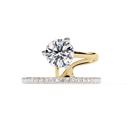 Lab Grown Round Brilliant Diamond Ring – Modern Open Band Engagement Ring with Pave Accent - Lustraa’s Multiple Band Ring