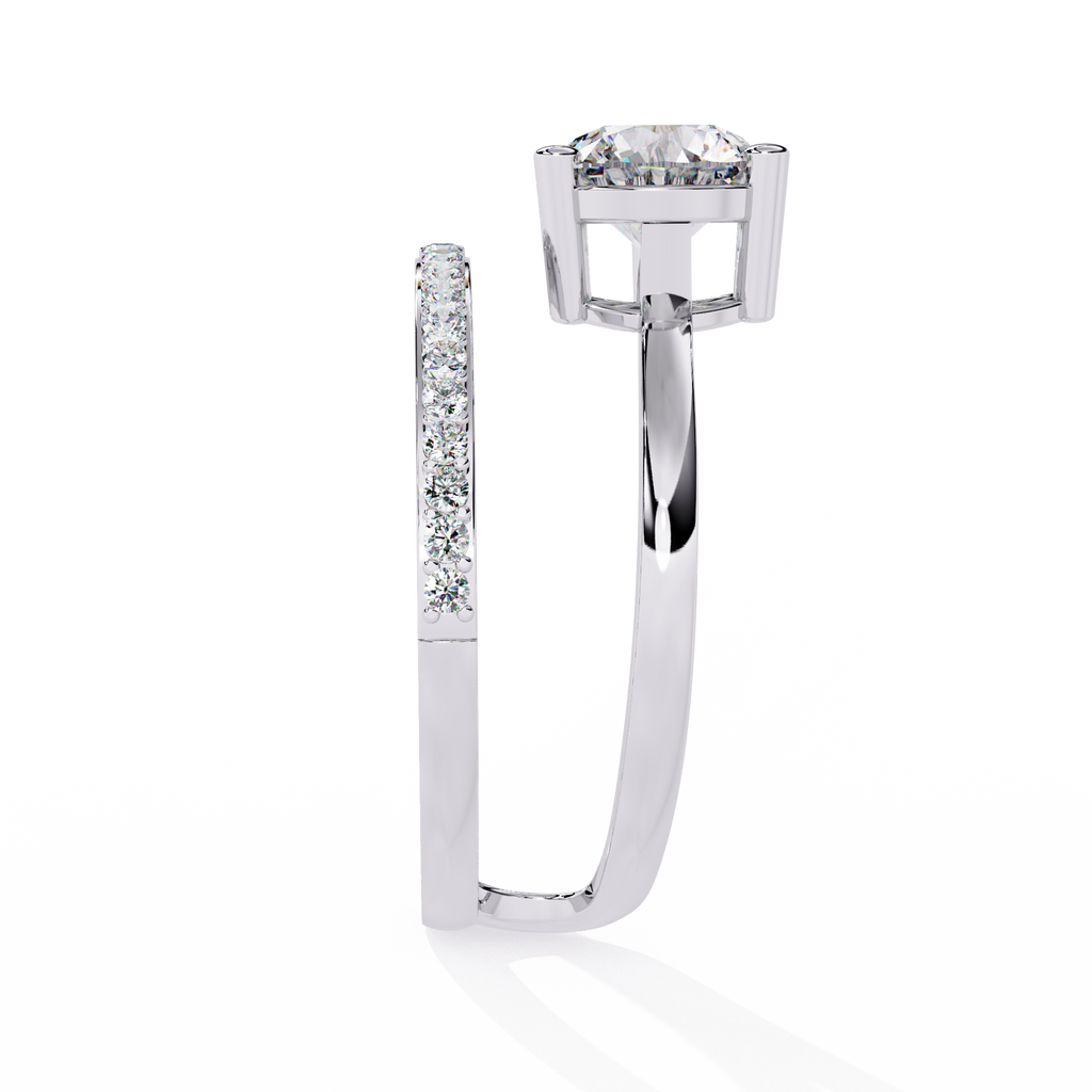 Round Brilliant Lab Grown Diamond Ring – Modern Open Band Engagement Ring with Pave Accents - Minimalist Diamond Ring