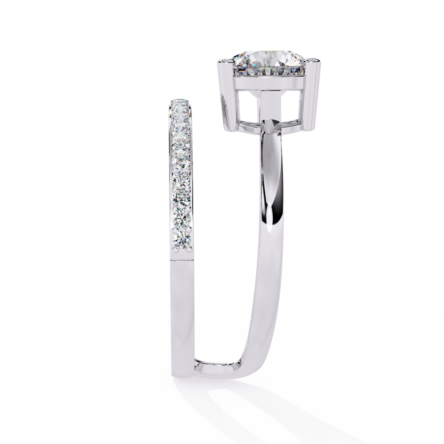 Lab Grown Round Brilliant Diamond Ring – Modern Open Band Engagement Ring with Pave Accent - Lustraa’s Multiple Band Ring
