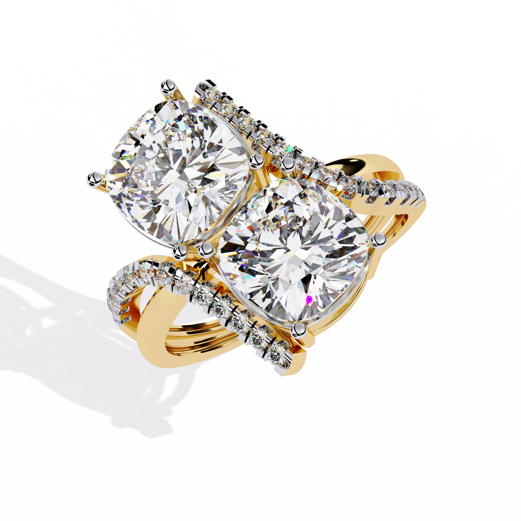 Toi et Moi Cushion Cut Diamond Ring – Split Shank Engagement Ring – Two Stone Bridal Anniversary Jewelry – Lustraa’s Toi et Moi Ring