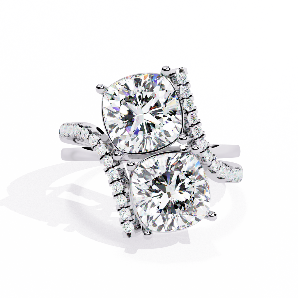 Toi et Moi Cushion Cut Diamond Ring – Split Shank Engagement Ring – Two Stone Bridal Anniversary Jewelry – Lustraa’s Toi et Moi Ring