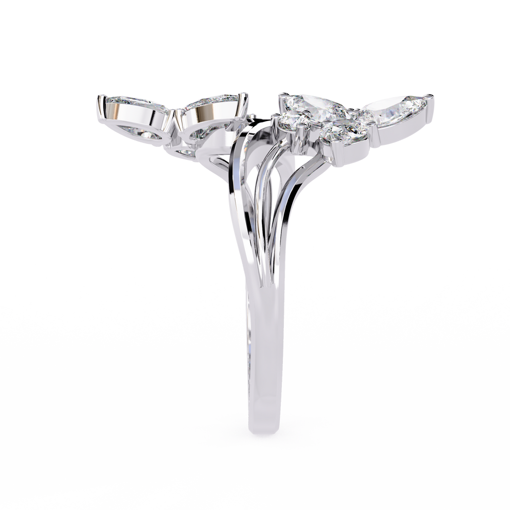 Lab Grown Diamond Floral Ring – Pear & Round Diamond Open Wrap Statement Ring – Unique Cocktail Ring – Lustraa’s Floral Ring