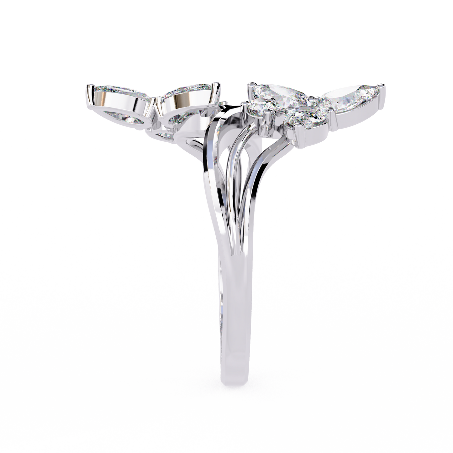 Lab Grown Diamond Floral Ring– Pear & Round Diamond Open Wrap Statement Design -Lustraa’s Floral Ring