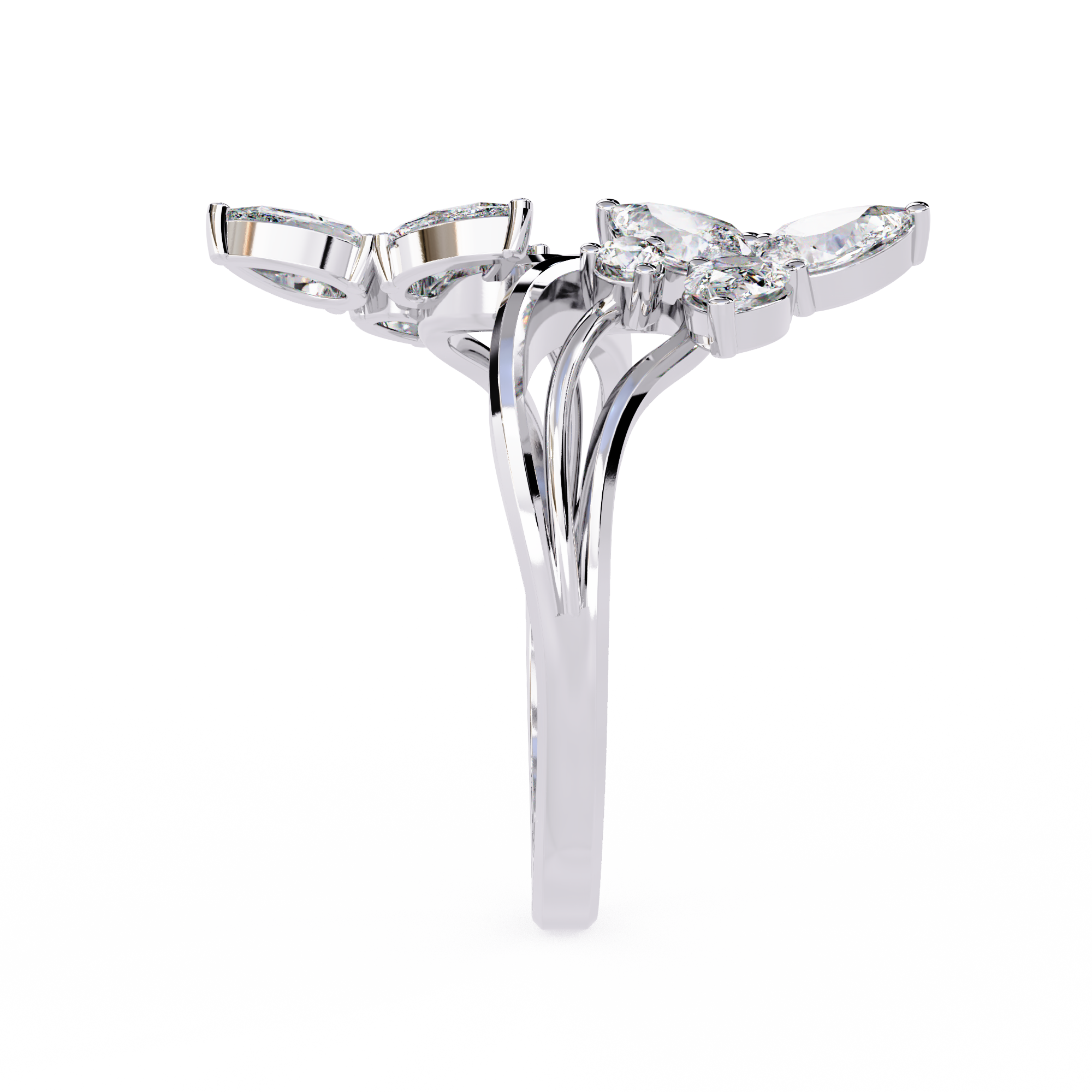 Lab Grown Diamond Floral Ring – Pear & Round Diamond Open Wrap Statement Ring – Unique Cocktail Ring – Lustraa’s Floral Ring