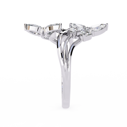 Lab Grown Diamond Floral Ring– Pear & Round Diamond Open Wrap Statement Design -Lustraa’s Floral Ring