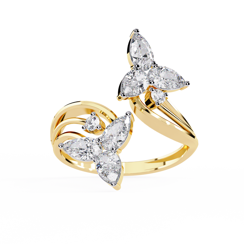 Lab Grown Diamond Floral Ring – Pear & Round Diamond Open Wrap Statement Ring – Unique Cocktail Ring – Lustraa’s Floral Ring