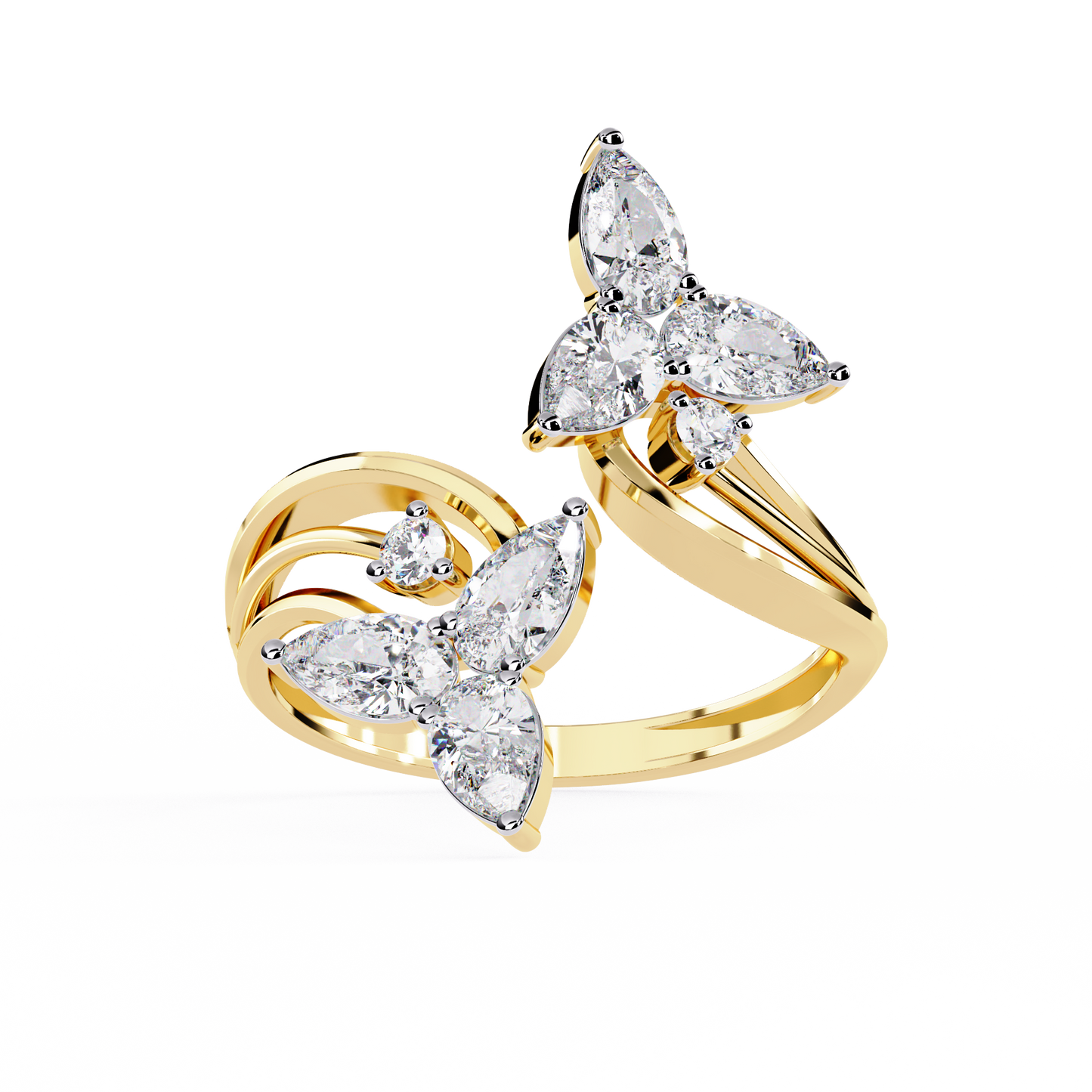 Lab Grown Diamond Floral Ring– Pear & Round Diamond Open Wrap Statement Design -Lustraa’s Floral Ring