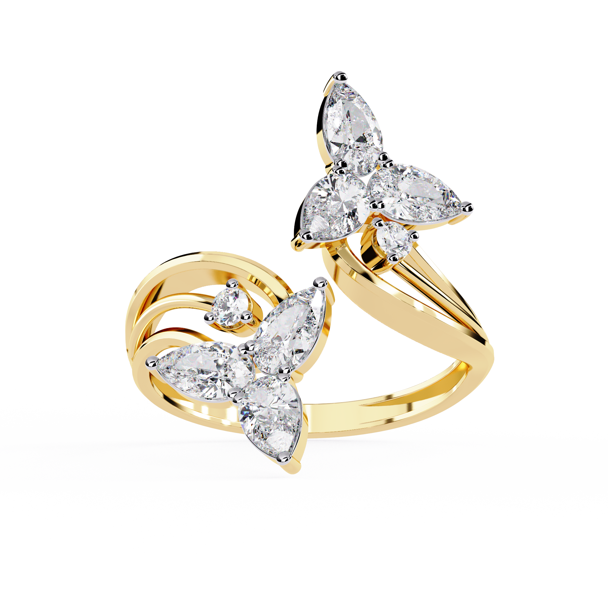 Lab Grown Diamond Floral Ring – Pear & Round Diamond Open Wrap Statement Ring – Unique Cocktail Ring – Lustraa’s Floral Ring