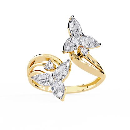 Lab Grown Diamond Floral Ring– Pear & Round Diamond Open Wrap Statement Design -Lustraa’s Floral Ring