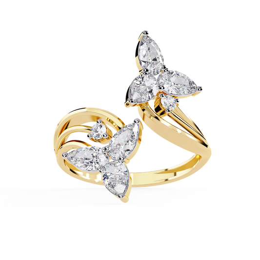 Lab Grown Diamond Floral Ring– Pear & Round Diamond Open Wrap Statement Design -Lustraa’s Floral Ring