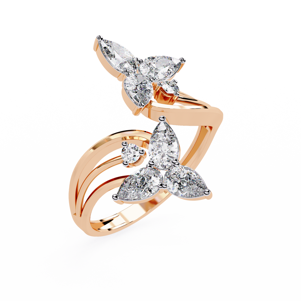 Lab Grown Diamond Floral Ring – Pear & Round Diamond Open Wrap Statement Ring – Unique Cocktail Ring – Lustraa’s Floral Ring