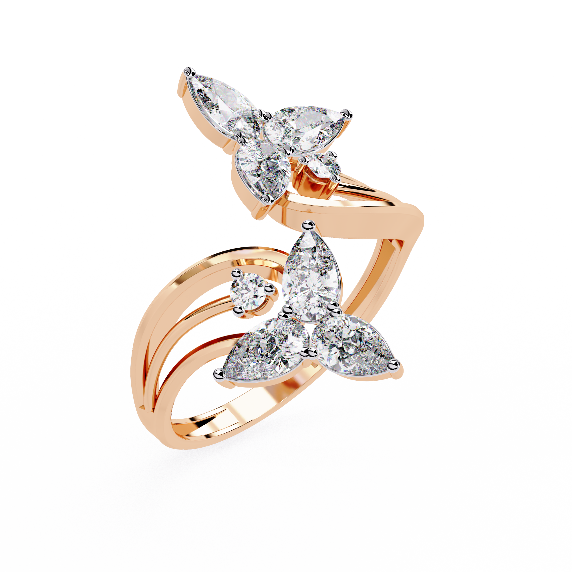 Lab Grown Diamond Floral Ring – Pear & Round Diamond Open Wrap Statement Ring – Unique Cocktail Ring – Lustraa’s Floral Ring