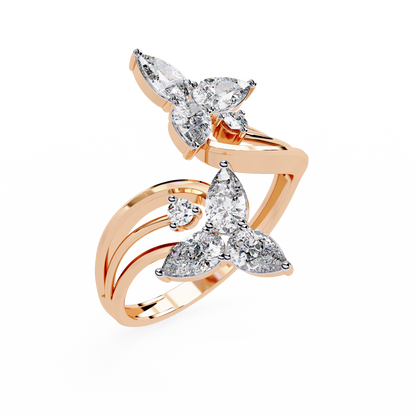 Lab Grown Diamond Floral Ring– Pear & Round Diamond Open Wrap Statement Design -Lustraa’s Floral Ring