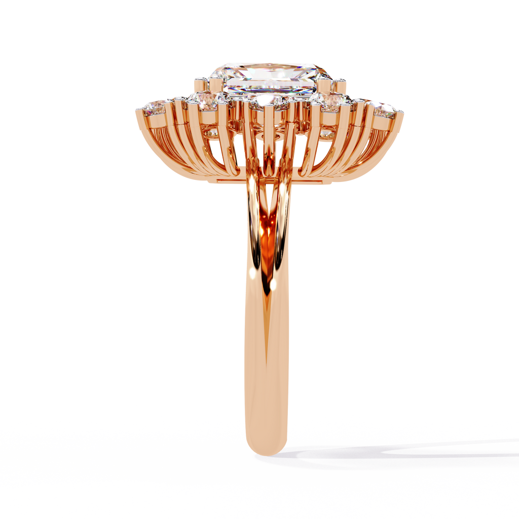 Radiant Cut Halo Diamond Ring – Round Diamond Cluster Statement Ring – Luxury Bridal Engagement Jewelry – Lustraa’s Halo Ring
