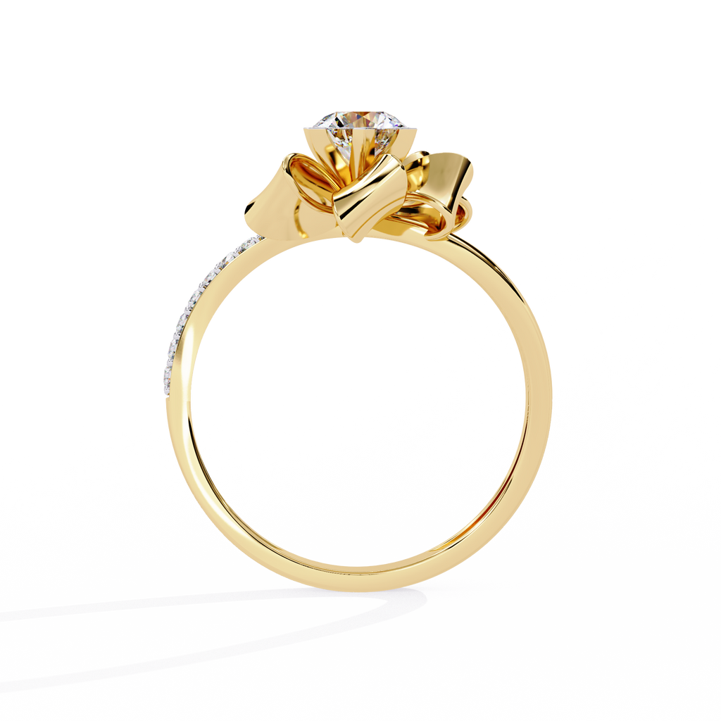 Floral Bow Diamond Ring – 0.43 CT Round Cut Center & Round Cut Diamond Accent Band – Unique Statement Engagement Ring– Lustraa’s Floral Ring