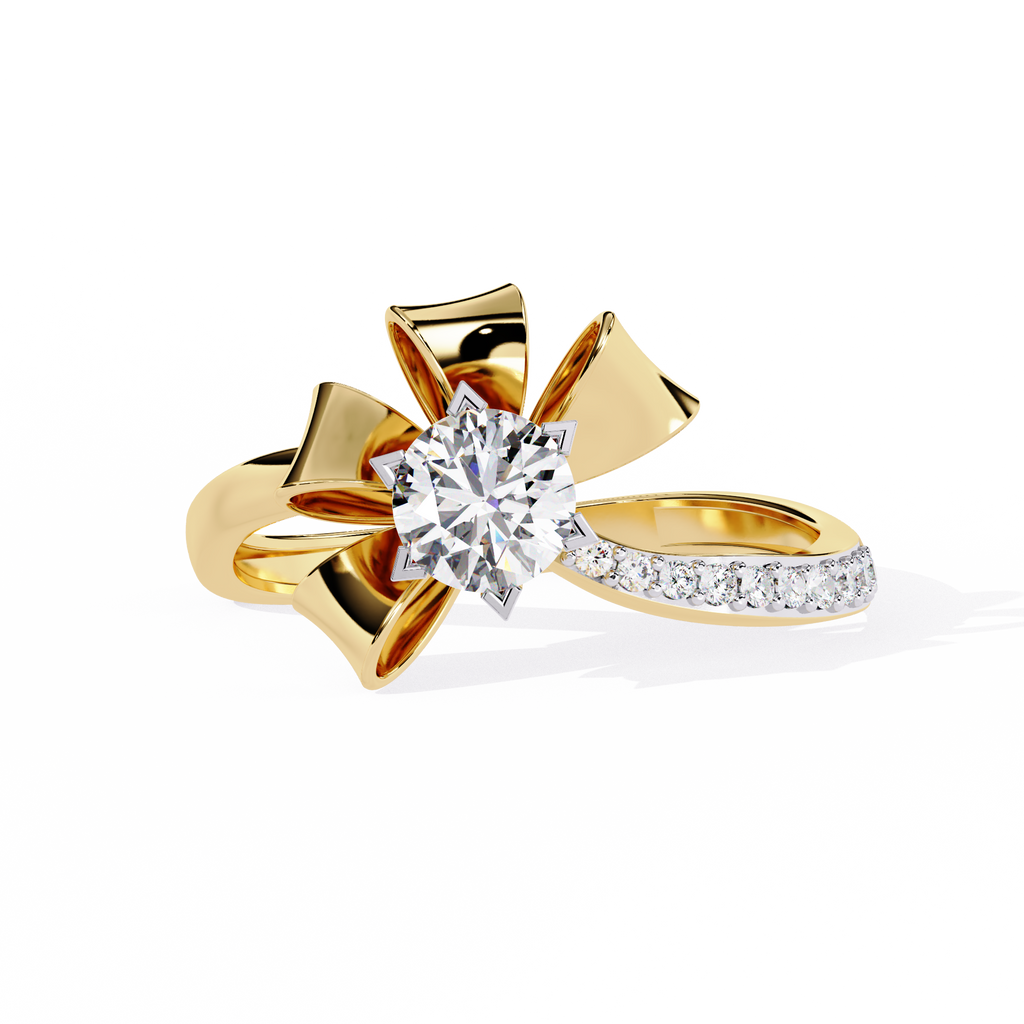 Floral Bow Diamond Ring – 0.43 CT Round Cut Center & Round Cut Diamond Accent Band – Unique Statement Engagement Ring– Lustraa’s Floral Ring