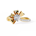 Floral Bow Diamond Ring – 0.43 CT Round Cut Center & Round Cut Diamond Accent Band – Unique Statement Engagement Ring– Lustraa’s Floral Ring