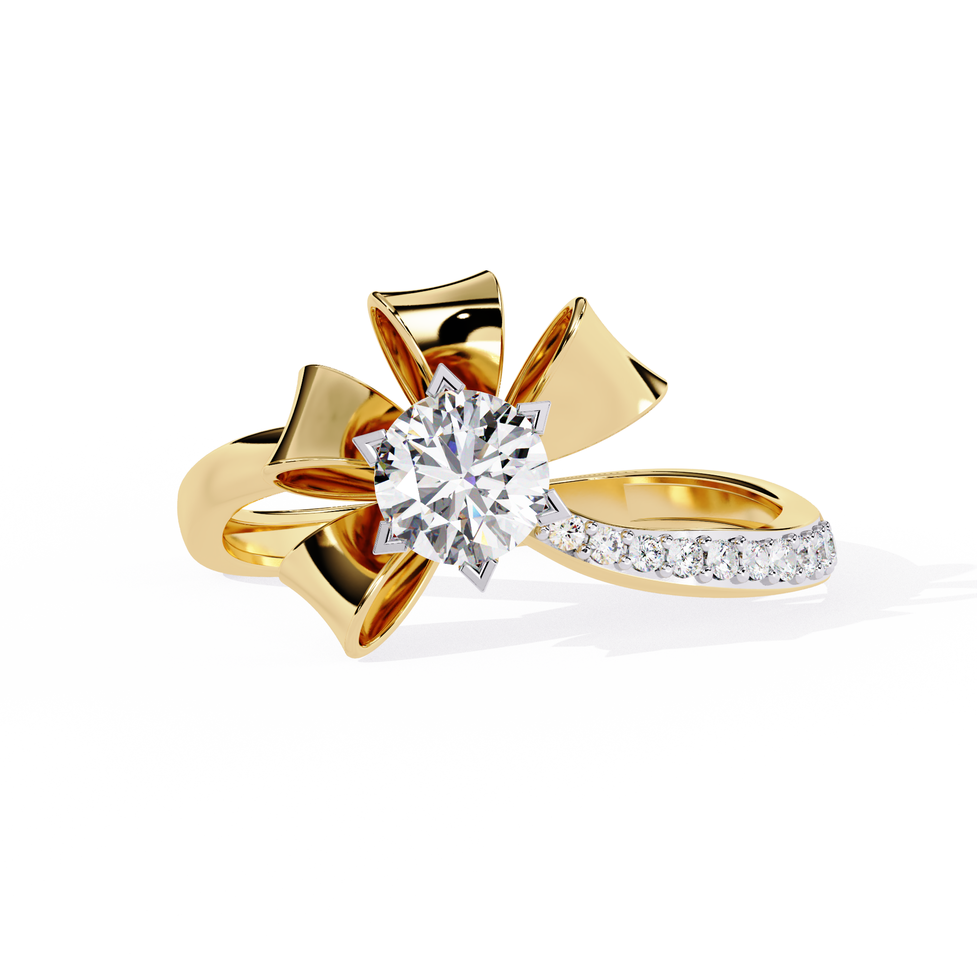 Floral Bow Diamond Ring – 0.43 CT Round Cut Center & Round Cut Diamond Accent Band – Unique Statement Engagement Ring– Lustraa’s Floral Ring